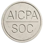 Round beige badge with 'AICPA' above a horizontal line and 'SOC' below it.