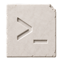 A stone tile with a carved command prompt symbol, greater-than sign and underscore.